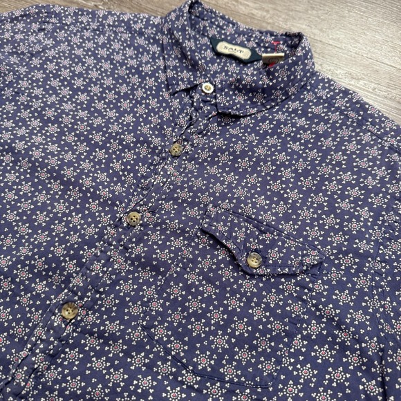 Salt Valley Shirt Mens‎ Large Blue Geometric Vintage Cotton Short Sleeve Button - Picture 2 of 11
